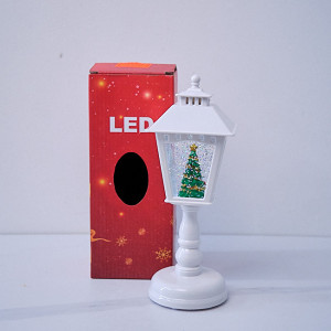 Felinar englezesc muzical tip decoratiune de Craciun, cu LED, 21 cm, Alb  2