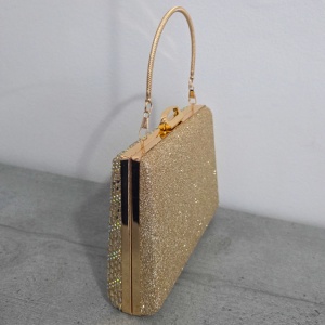 Geanta clutch pentru evenimente SUN POP, cu strasuri multicolore, AURIU - Img 2