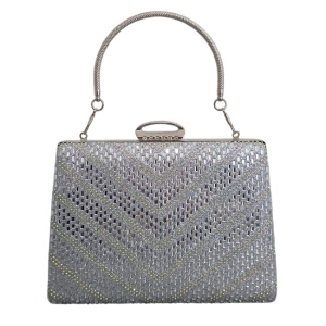 Geanta clutch pentru evenimente SUN POP, cu strasuri multicolore, Argintiu - Img 1