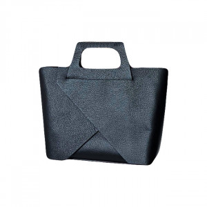 Geanta dama din piele naturala texturata Chest, cu borseta detasabila, Negru 