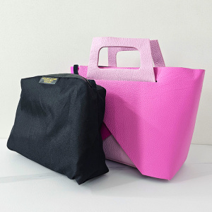 Geanta dama din piele naturala texturata Chest, cu borseta detasabila, Fucsia 2