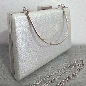 Geanta de evenimente, SYLVI, tip clutch, cu lant detasabil argintiu si piele ecologica, Silver - Img 2