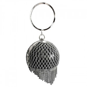 Geanta de ocazie, Shining Sphere, cristale, aspect geometric si laturi metalice, Negru 2
