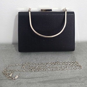 Geanta de ocazie, SYLVI, tip clutch, cu lant detasabil argintiu si piele ecologica, Negru - Img 3