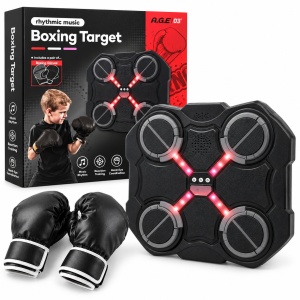 Joc de box interactiv pentru copii cu tinta electronica, lumini, muzica si manusi, 3 ani+