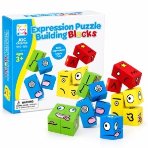 Joc educativ cu cuburi Expression Puzzle, potrivire expresii faciale, 3+ ani