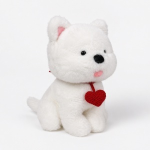 Jucarie de plus Catelus alb cu medalion inima rosie, inaltime 35 cm - Img 2