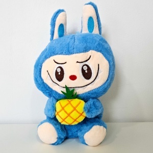 Jucarie de plus iepuras in stil Labubu, cu ananas, 27 cm, Albastru - Img 2