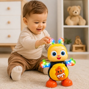 Jucarie interactiva Happy Bee, albinuta dansatoare cu muzica si lumini, 21 cm - Img 2