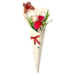 Aranjament floral, vestirea primaverii cu 3 trandafiri din sapun si margaritari, fucsia-roz pal