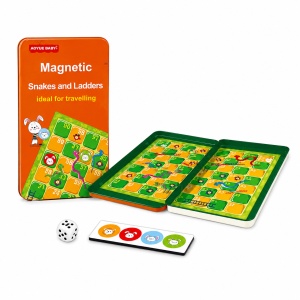 Mini joc magnetic Serpi si Scari, pliabil, pentru calatorii, 18.6x10.2 cm