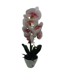 Orhidee roz - pal cu aspect natural in ghiveci ceramic alb, 45 cm