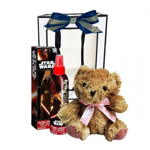 Pachet cadou pentru copii Childes, ursulet de plus si EP Line Star Wars Spray de corp 200 ml