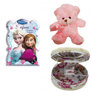 Pachet Childes, ursulet de plus, cutiuta pentru bijuterii, Set Disney Frozen, Eau de Toilette 9,5 ml, Tatoo si Semn de carte