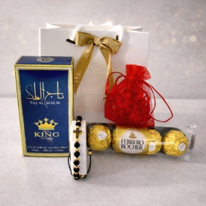 Pachet pentru barbati Secret, cu Parfum arabesc Ard al Zaafaran Taj al Malik 50ml, bratara zirconiu si praline Ferrero Rocher, ambalat in punga cu fereastra - Img 2
