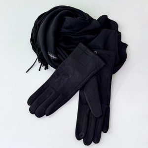 Pachet Secret, pentru femei, cu esarfa lunga Belladona si manusi elegante, asortate, in cutie cu fereastra, Negru - Img 2
