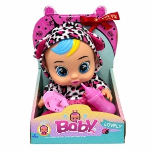 Papusa bebelus Baby Lovely cu sunete, biberon si suzeta, imprimeu leopard, 3 ani+