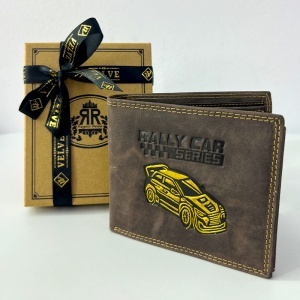 Portofel barbati Regalo Reale, din piele naturala, model Rally Car, Maro, 10x12 cm - Img 6