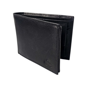 Portofel barbati Textured Black, din piele naturala, compartimentat, Negru Mat, 12x10 cm - Img 2