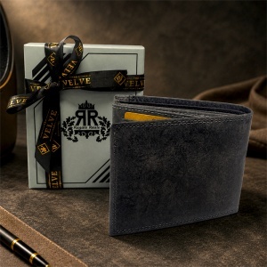 Portofel premium pentru barbati Regalo Reale, din piele naturala, design bifold, Gri, 12x10 cm - Img 6