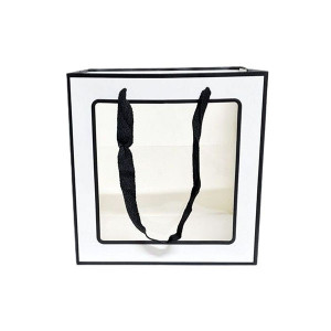 Punga pentru cadouri, alb/ negru, 24.5x24.5x24.5 cm