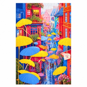 Puzzle Strada cu umbrele colorate, 500 piese, peisaj urban, multicolor - Img 2
