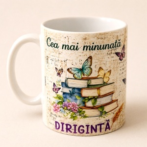 Set „Cea mai minunata Diriginta” cu cana personalizata, minibuchet cu ursulet, praline Raffaello si ambalaj elegant - Img 3