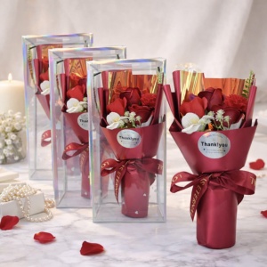 Set 4 buchete florale cu flori mixte din sapun in cutie de acetofan "Thank You"