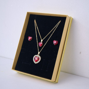 Set accesorii Danser a Deux, din inox, cu cercei, pandativ cu pietre si sirag cu doua lanturi, in cutie eleganta 4