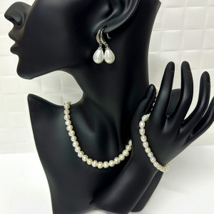 Set accesorii Precious Pearls, colier, cercei și brățară din perle de cultură, in cutie cadou, Alb 2