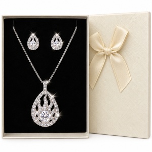 Set bijuterii dama Feeling din inox cu colier si cercei, pandantiv cu cristale, in cutie cadou
