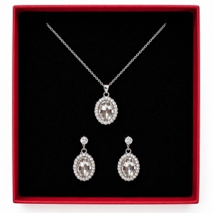 Set bijuterii dama Feeling din inox cu colier si cercei, pandantiv oval cu cristale, in cutie eleganta - Img 4