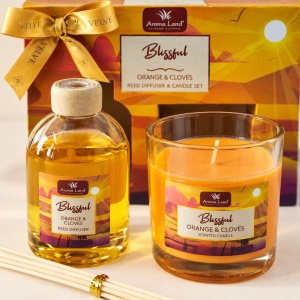 Set cadou Aroma Land Blissful, difuzor cu betisoare 100 ml si lumanare parfumata, Portocala si cuisoare - Img 4