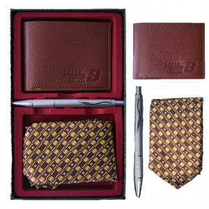 Set cadou pentru barbati, cutie cu portofel, cravata si pix 23.5x14.5 cm, Verde