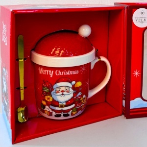 Set cana ceramica, farfurie si lingurita, Santa Claus, ambalata in cutie cu fereastra, 300ml - Img 2
