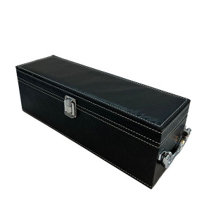 Set, caseta eleganta din piele ecologica pentru o sticla, cu maner, vin Domeniul Zoresti, Roze si si 4 accesorii pentru vin