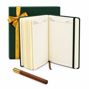 Set Celestial cu agenda vintage din piele ecologica si pix, design Soare si fazele Lunii, in cutie eleganta - Img 5