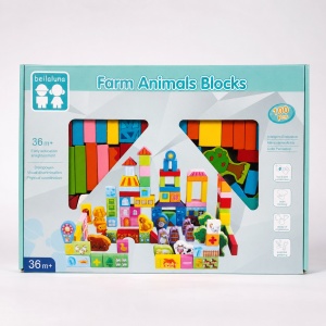 Set cuburi educative din lemn Farm Animals Blocks, 100 piese, cu animale de ferma, Multicolor, 3 ani+ - Img 3