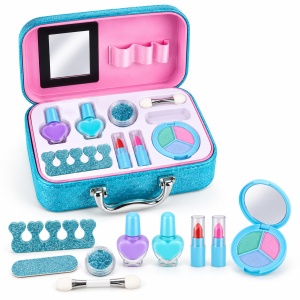 Set de infrumusetare pentru fete, in valiza cu oglinda si accesorii, turcoaz-roz, 3+ ani - Img 3