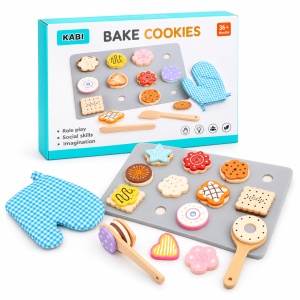 Set de patiserie din lemn Bake Cookies, 29 piese, tava, biscuiti si accesorii, multicolor, 3 ani+ - Img 3