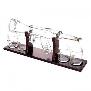 Set cadou Decantor Mitraliera si 4 pahare cu glont