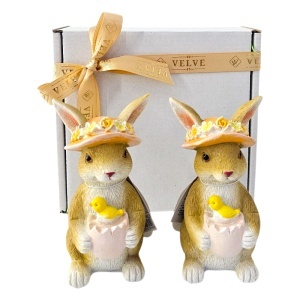 Set decoratiuni de Paste Bunny Duo, 2 iepurasi cu puisori in brate, 11x5 cm - Img 2