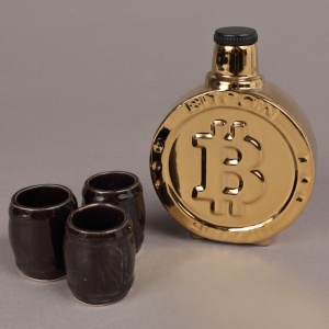 Set din ceramica pentru bautura Bitcoin, cu trei pahare, Gold