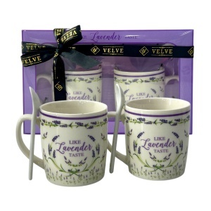 Set Like Lavender Taste, 2 cani din ceramica 200 ml si 2 lingurite, in cutie eleganta