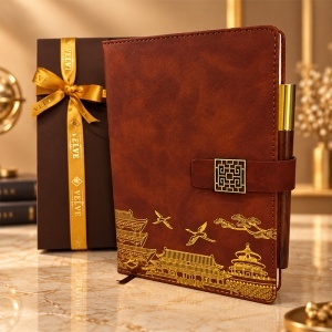 Set Oriental Notebook, cu agenda si pix, in cutie eleganta, Maro - Img 5