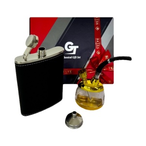 Set pentru barbati VLV Pipe , cu trei piese, plosca, palnie si pipa 2 in 1, Negru