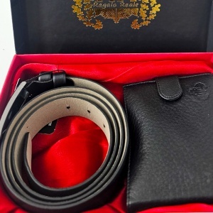 Set premium pentru barbati Regalo Reale, portofel și curea din piele, negru, in cutie eleganta - Img 7