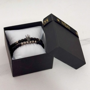 Set Royal pentru barbati, doua bratari cu pietre semipretioase si cristale zirconiu, ambalate in cutie neagra cu pernuta, Negru/Silver - Img 3