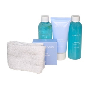 Set spa pentru femei, Oasis, cu prosop, gel de dus, lotiune de corp si sare de baie