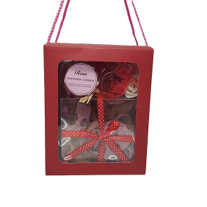Set special, Womens's Day cu esarfa, martisor, lumanare parfumata si 3 trandafiri din sapun, rosu